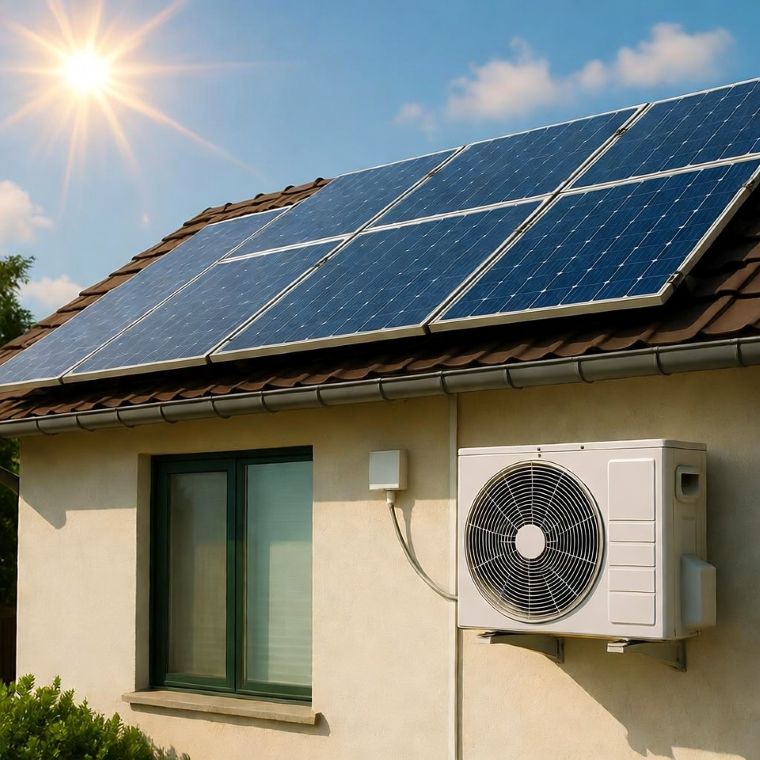 Solar panels powering an air conditioning system